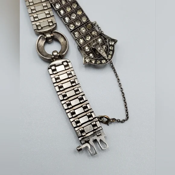 Antique art deco 1917 Diamonbar bracelet Sterling silver buckle clasp collectors